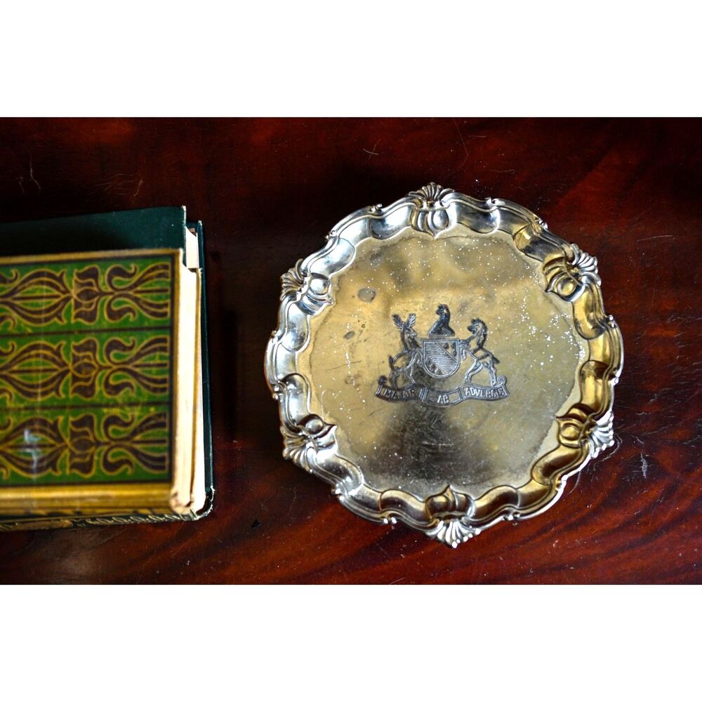 Rosenthal Silverplate Salver Tray: Mid-Century Trinket Dish with Latin Motto Coa